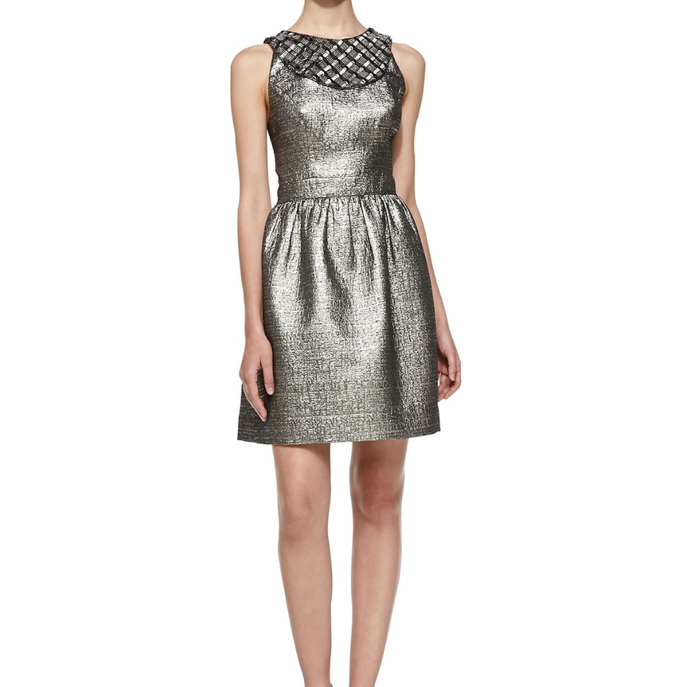 SHOSHANNA -Priya Metallic Jacquard Dress, Platinum